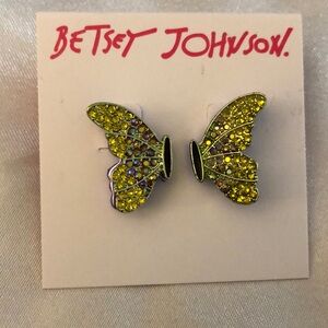 Betsey Johnson Green & Purple 3D Butterfly Stud Earrings Crystal Accents NWT
